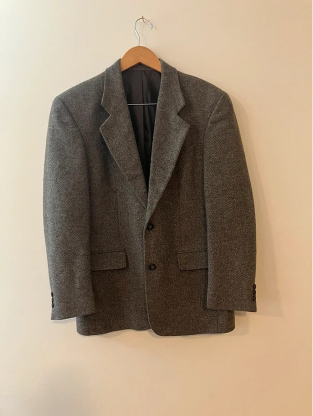 Debenhams Pure New Wool Tweed Sport Coat Grey Herringbone Blazer Mens 42R UK